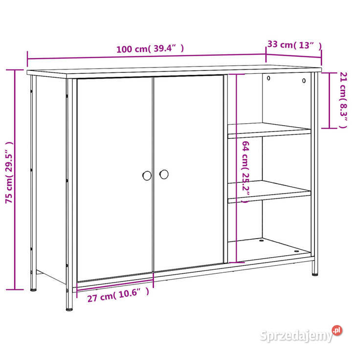 Szafka przydymiony dąb 100x33x75 materiał