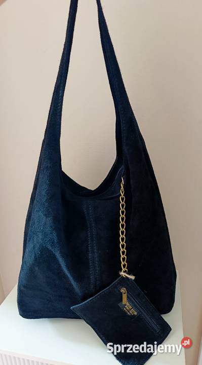 Torebka hobo noir skóra naturalna zamszowa z Dla kobiet