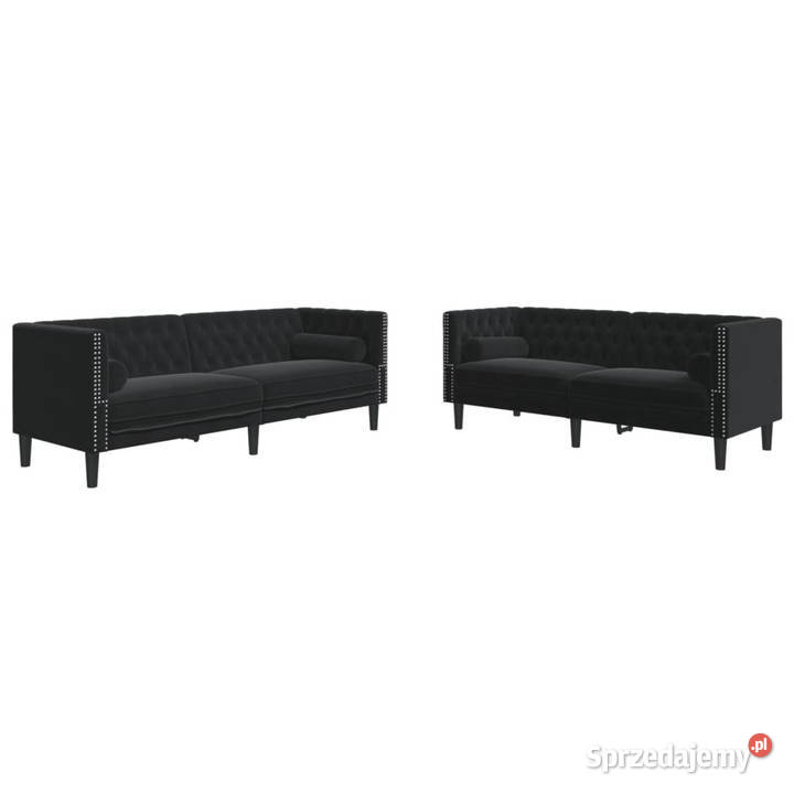 2cz wypoczynek Chesterfield z wałkami czarny Warszawa