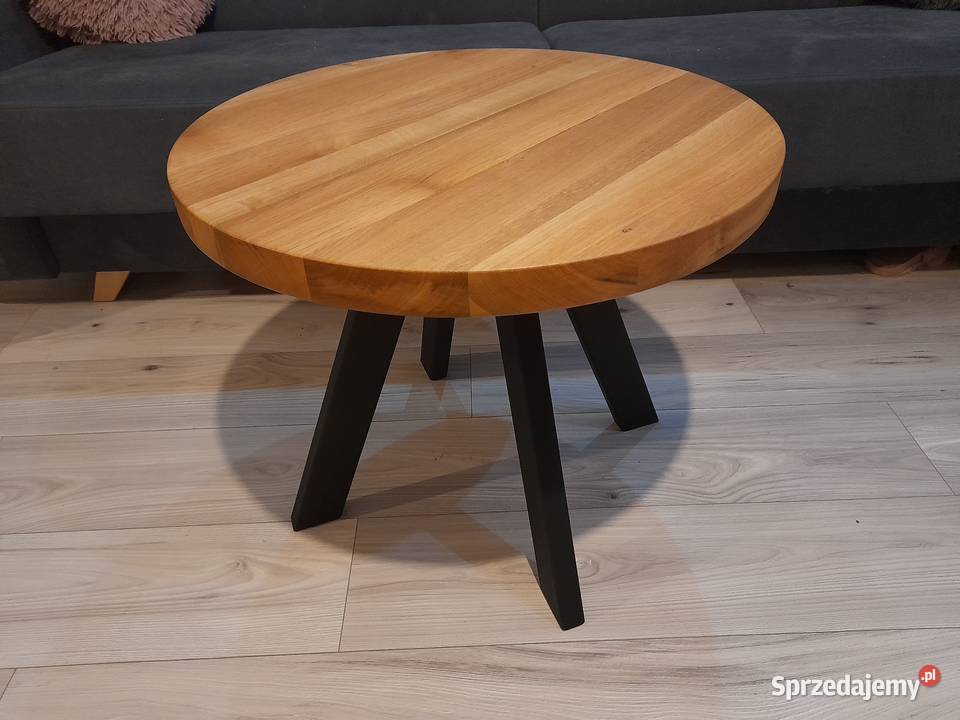 Stolik kawowy dąb lity okrągły 60 stal loft Warszawa
