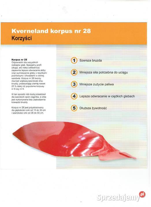 Odkładnica pługa Kverneland korpus 28 KK083228 Części zamienne Krasnystaw