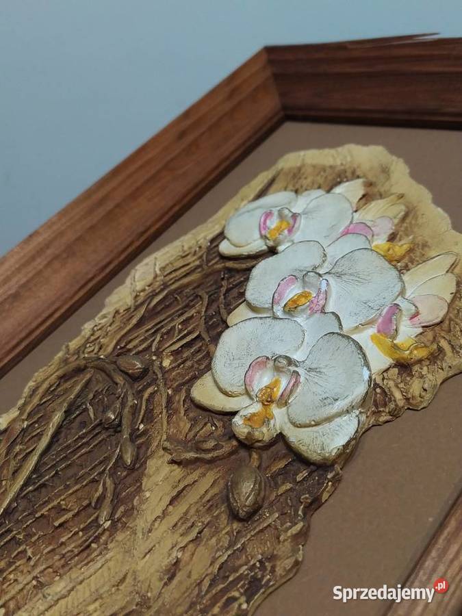 Obrazek obraz gipsowy malowany kwiaty rama Kraków