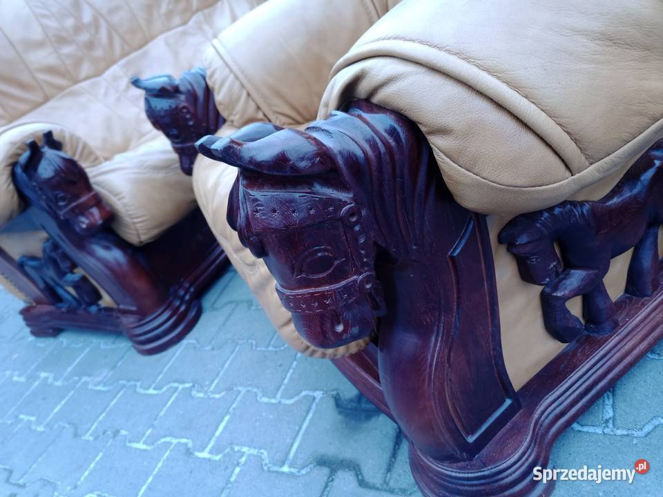 Komplet z Rzeźbami Głów Konia 321 i Ława KLER śląskie Kozy