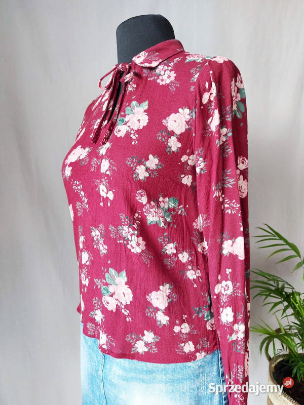 Bordowa koszula bluzka damska kwiatowy wzór kolorowy Złoczew