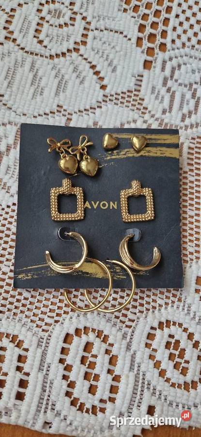 Kolczyki Avon zestaw 5 złote serca kokardki koła Kraków