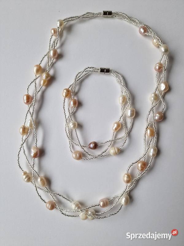 BIAŁE ŁOSOSIOWE PERŁY NATURALNE NASZYJNIK Częstochowa