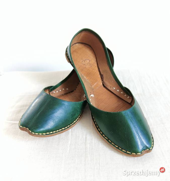 Zielone skórzane buty balerinki 37 skóra orient Szczecin