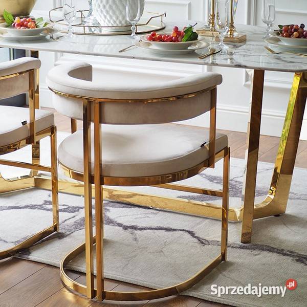 Krzesło glamour beżowo złote nowoczesne do Warszawa