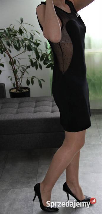 Czarna sukienka z wstawką z tkaniny plumeti Spódnice i sukienki Chorzów