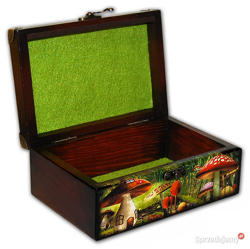 SZKATUŁKA drewniane pudełko GRZYBKI okucia Bydgoszcz sprzedam