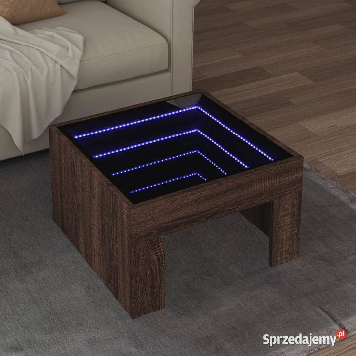 Stolik kawowy z LED Infinity brązowy dąb