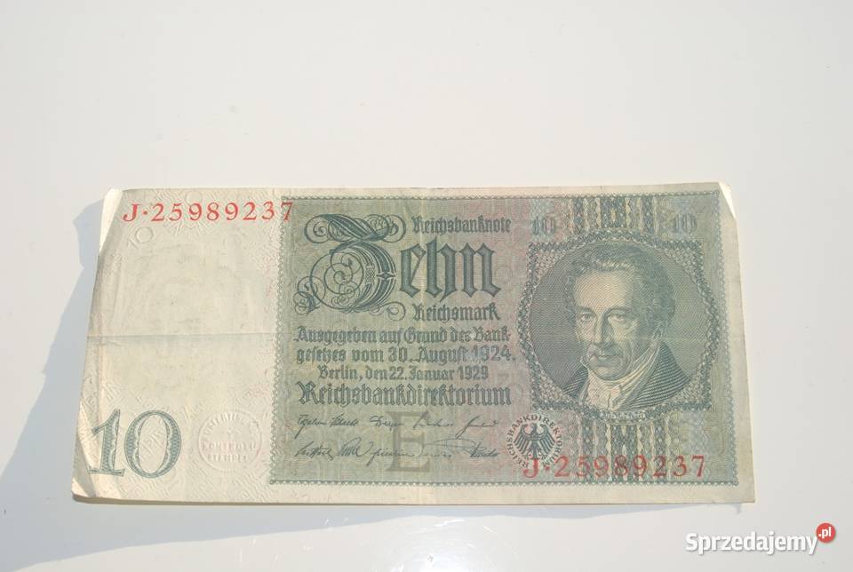 Stary banknot 10 marki 10 reichsmark 1929 antyk śląskie Cieszyn