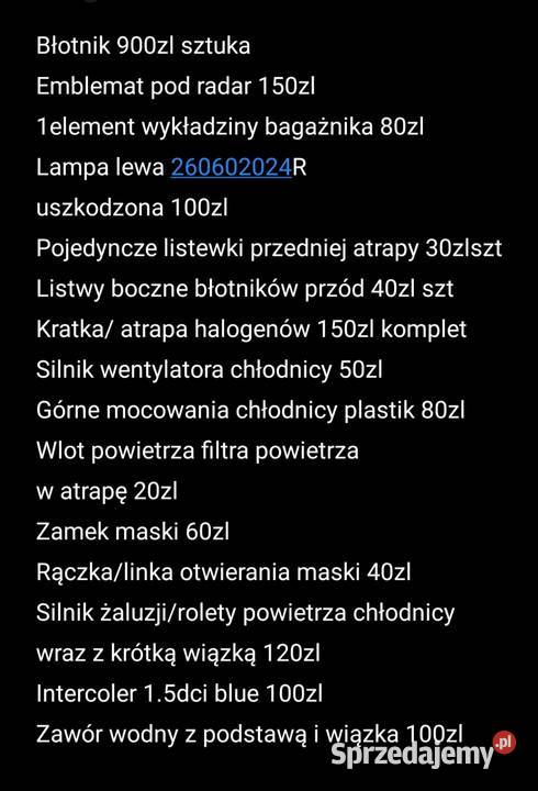 Błotniki przednie renault Megane 4 lift IV Nowy Odrowążek
