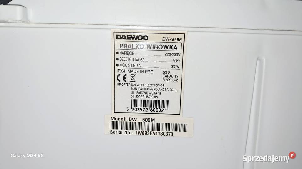 Pralkowirowka praalka wirnikowa Daewoo do domu Pralki i suszarki Paczyna
