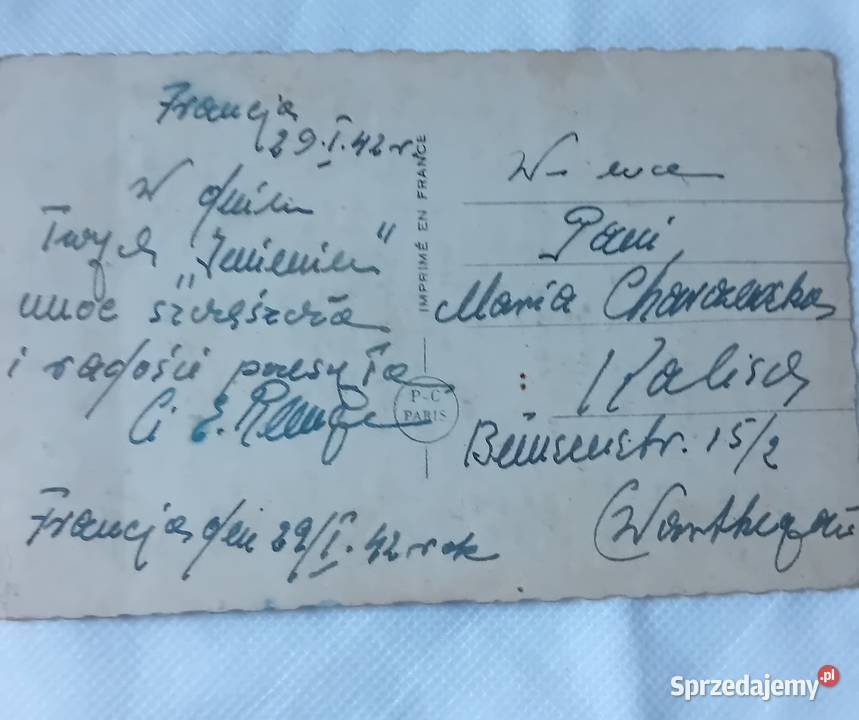 Pocztówka zakochanych Francja 1942 r wielkopolskie Koźminek