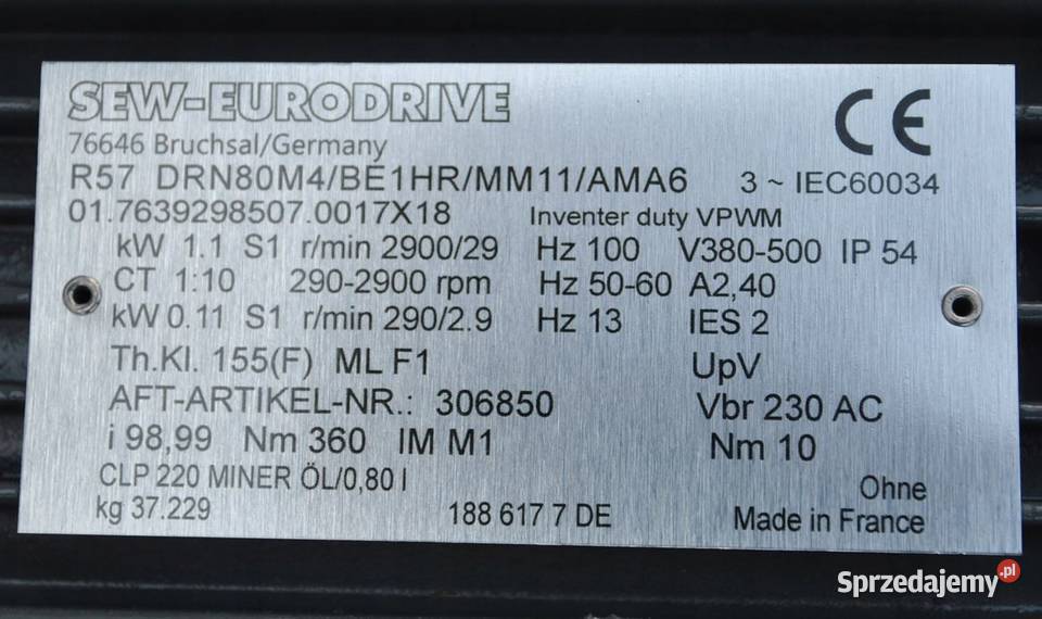 MOTOREDUKTOR 01111kw 2929obrmin z hamulcem sprzedam