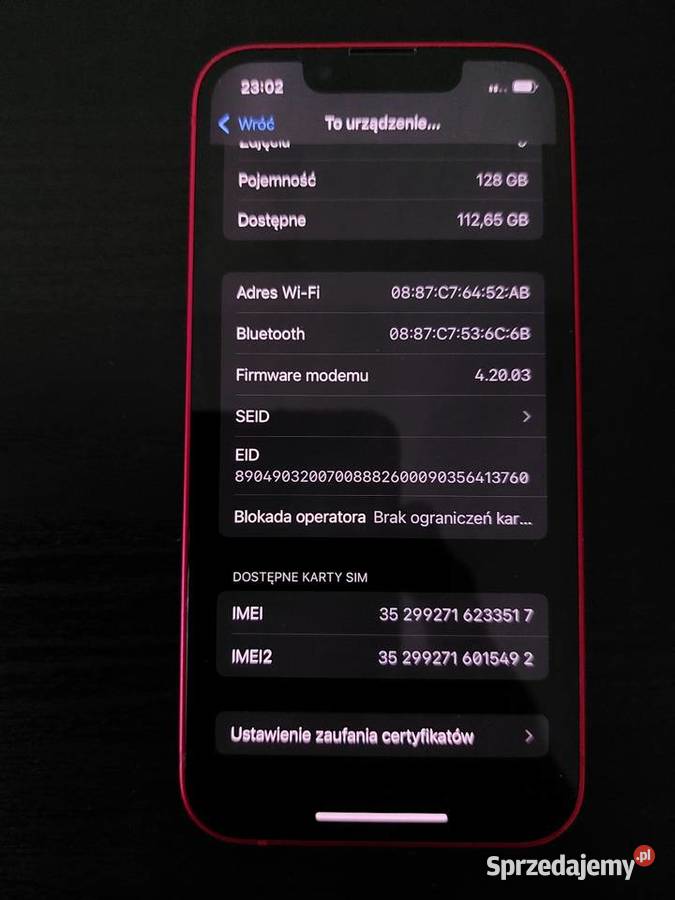 iPhone 13 mini Czerwony 128 GB 80 baterii Warszawa
