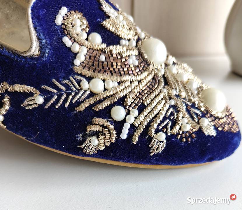 Płaskie buty loafers 38 retro vintage welur Szczecin