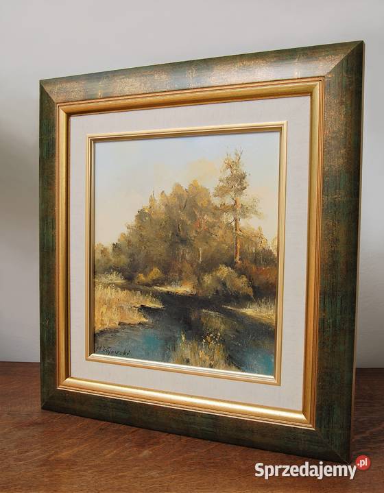 Pejzaż las rzeka obraz olejny malowany M Lublin sprzedam
