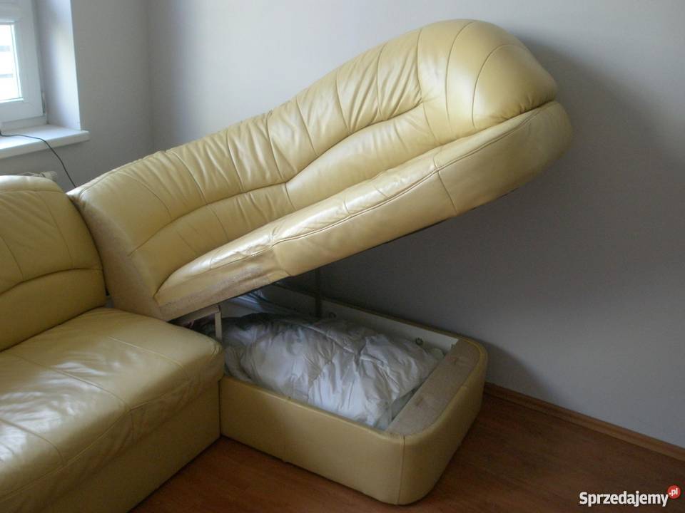 Jasnozolta skorzana sofa z pojemnikiem na poscie Wrocław