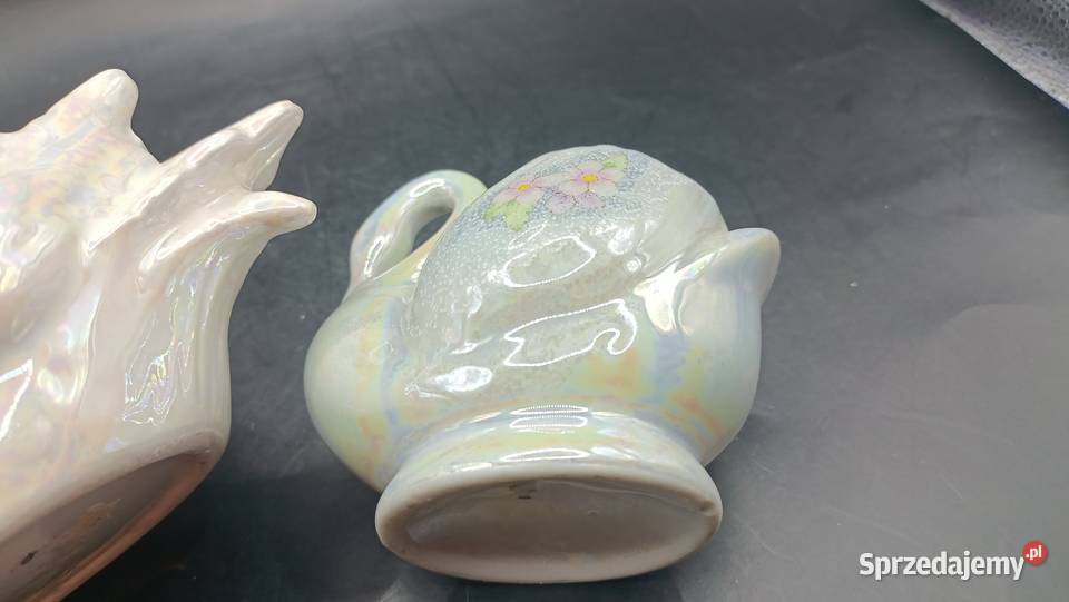 Para ptaki ceramiczne łabędzie iryzowane osłonki