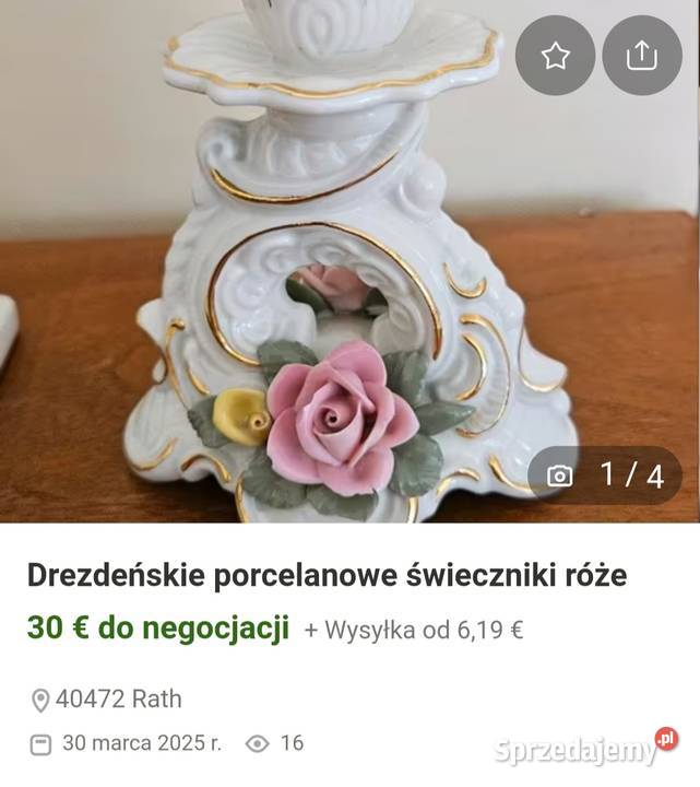 Drezdeński dekoracyjny świecznik porcelanowy Porcelana i szkło Pabianice sprzedam