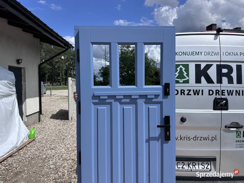 Drzwi drewniane RĘKI zewnętrzne zielone