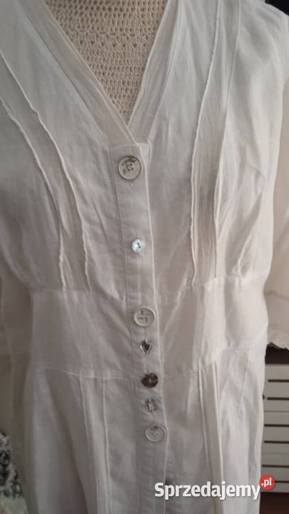 LNIANA BIAŁA ROZPINANA TUNIKA KOSZULA r 44 Piła