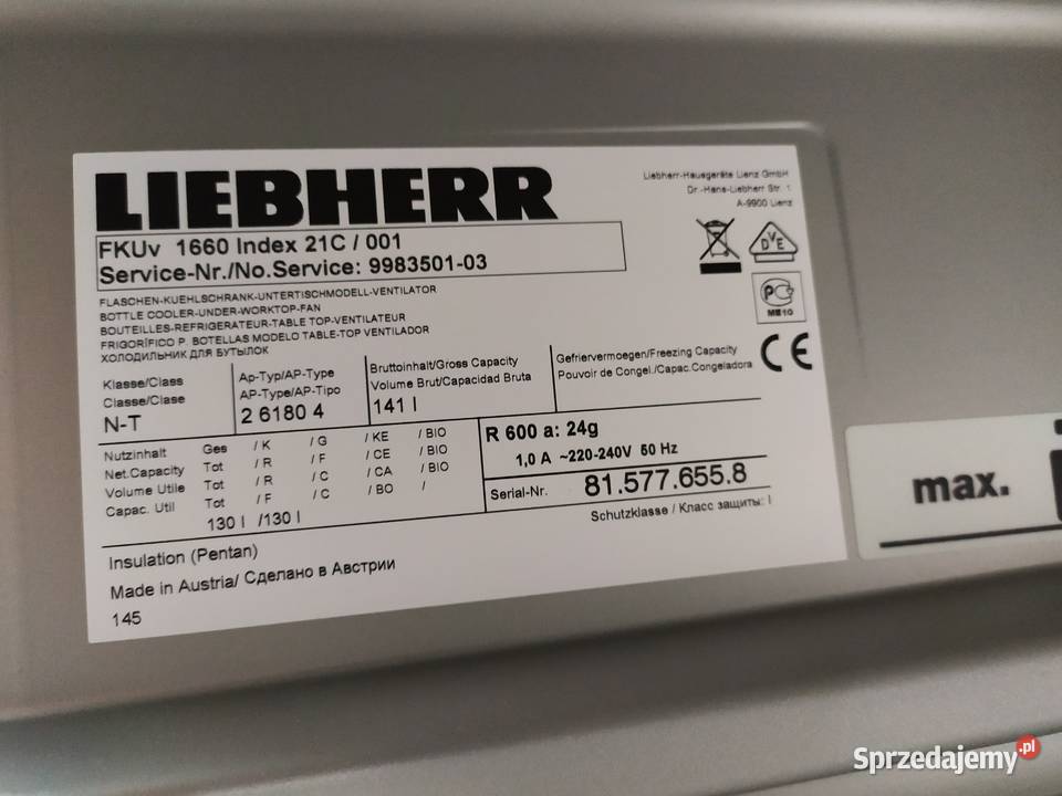 Lodówka podblatowa Liebherr FKUv1660 stal Gastronomia mazowieckie sprzedam