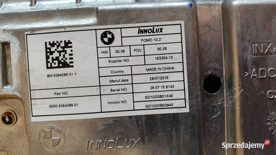WYŚWIETLACZ PANEL 65509384086 BMW 7 G12 FV23 Pozostałe sprzedam
