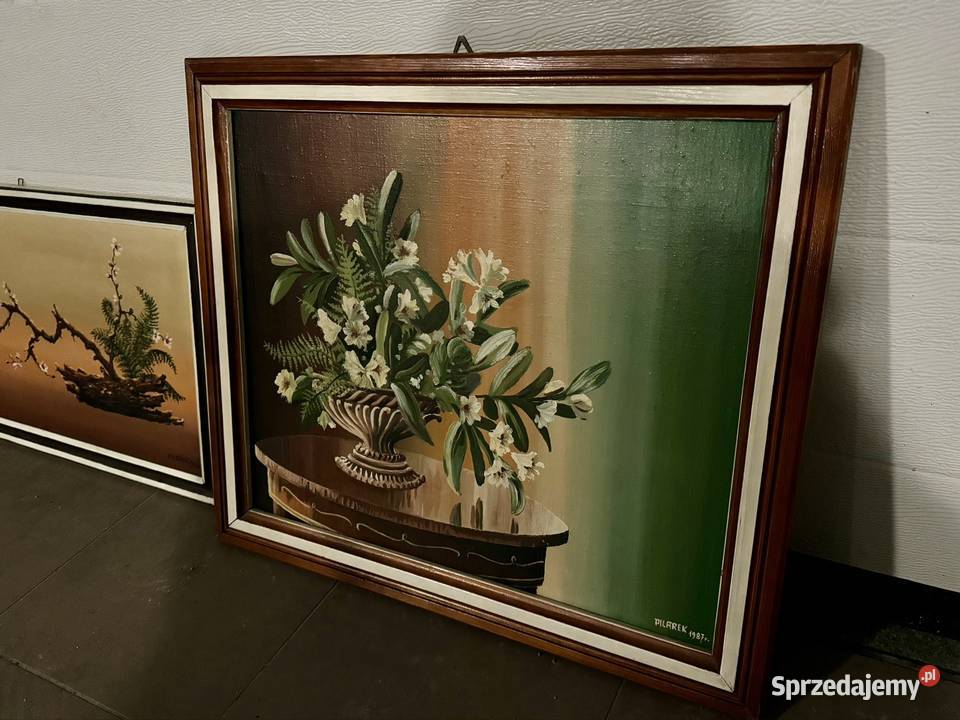 Dwa obrazy Pilarek lata 80 olej martwa natura w Wojkowice sprzedam