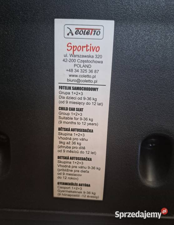 Fotelik samochodowy Coletto Sportivo 936 z Poznań