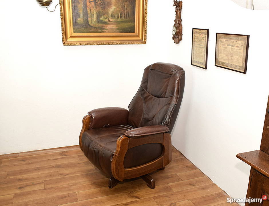 ROZKŁADANY OBROTOWY FOTEL LENIUCH DĘBOWY Świdnica