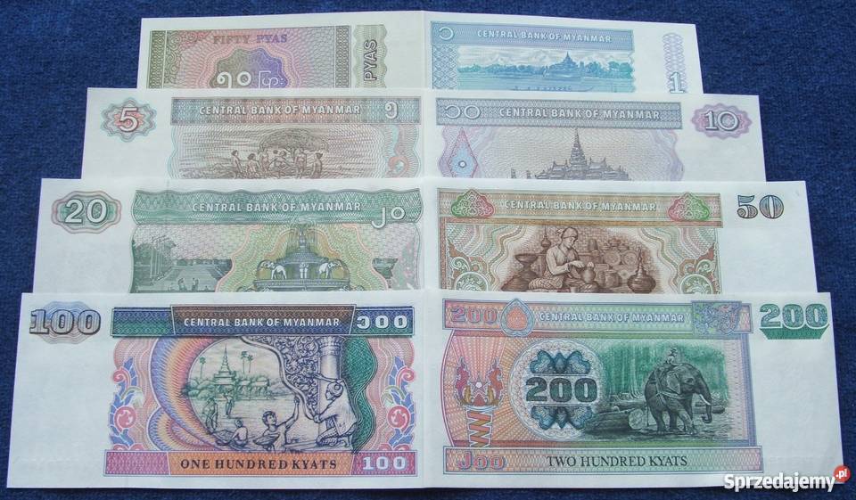 MYANMAR Kolekcjonerskie Banknoty Zestaw 8 UNC Katowice sprzedam