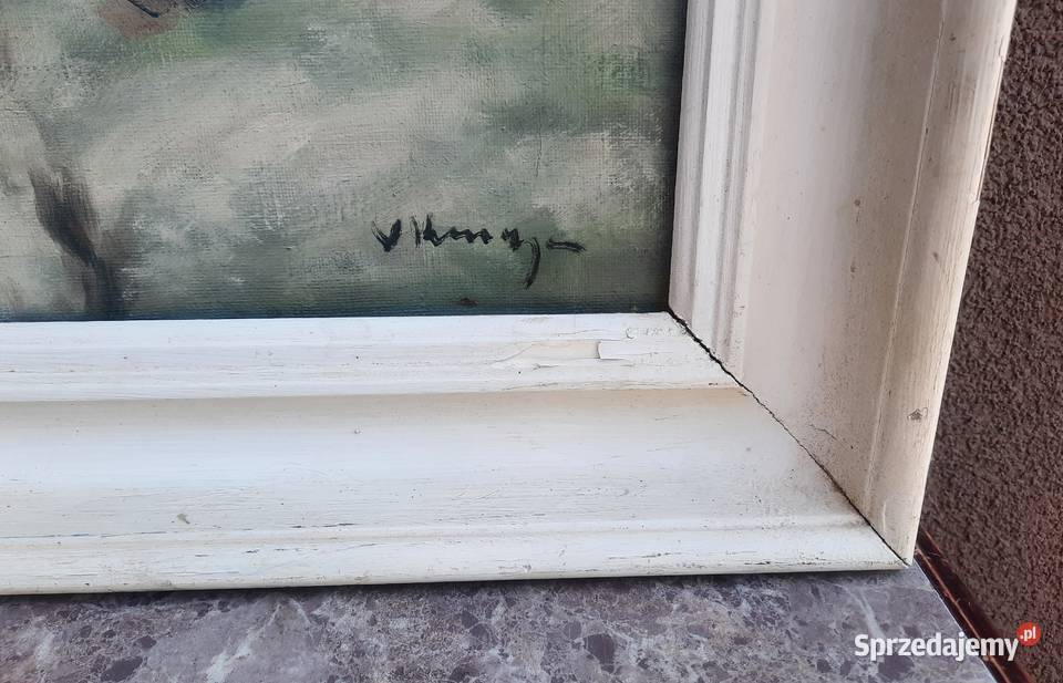 28 Pejzaż zimowy obraz sygnowany olej płótno Tczew sprzedam