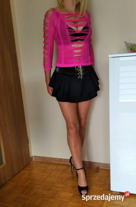 MEGA bluzka damska neon róż wycięcia S M L Inny materiał podlaskie Łapy