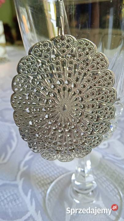 OKAZAŁE SREBRZONE KORONKOWE KOLCZYKI