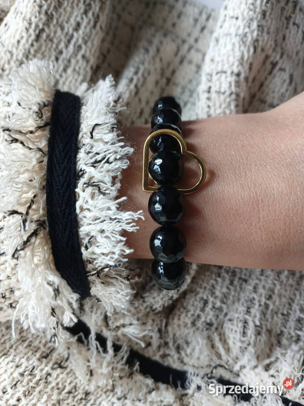 Bransoletka z Onyksu fasetowanego 10mm z sercem Kielce