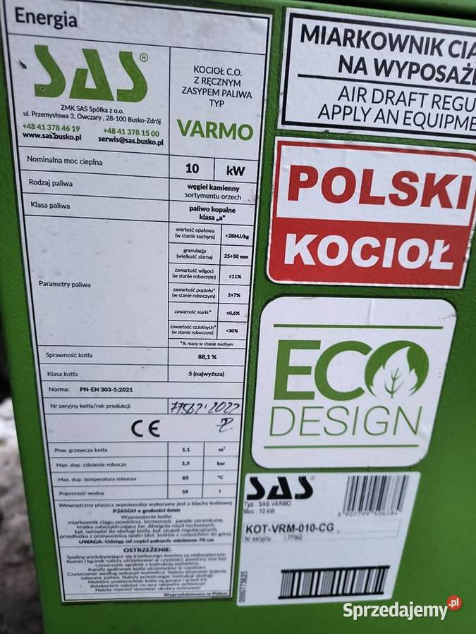 5 KLASA ECODESIGN Sas 10kW piec kocioł Ogrzewanie Tarnów