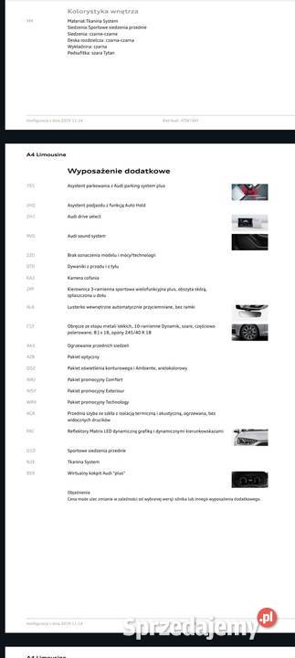 Audi A4 B9 20 B9FL Iszy wł 52kkm serwis ASO 2020 autoalarm Kraków sprzedam