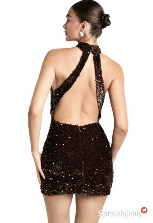 Czekoladowa cekinowa sukienka mini Warszawa
