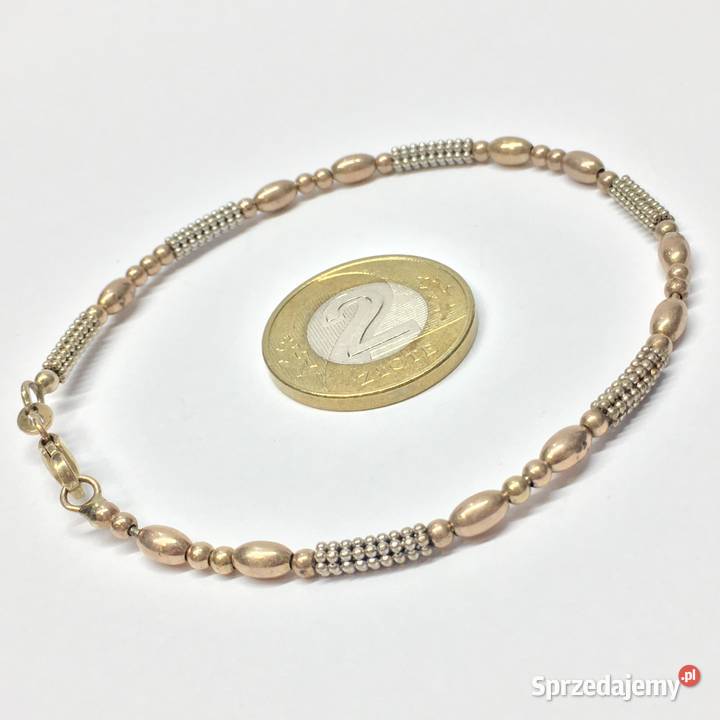 Złota BRANSOLETKA 375 9K PÓŁSZTYWNA różowe i mazowieckie Warszawa