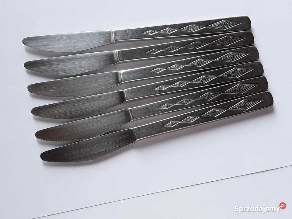 Noże obiadowe ROMBY KARO Gerlach sztućce PRL śląskie Dąbrowa Górnicza