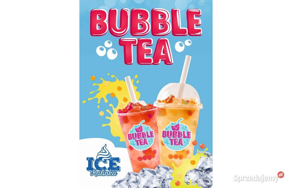 Plakat reklamowy A2 niebieski BUBBLE TEA poping
