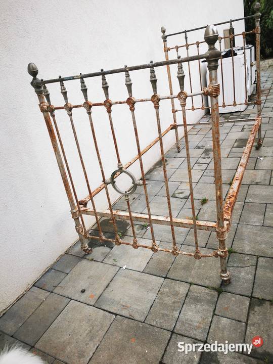 Łóżko przedwojenne stalowo mosiężne antyk Czeladź