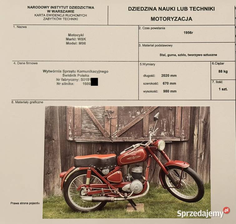WSK 125 M06 1956 r RENOWACJI NISKI NUMER RAMY 125cm3 Lublin