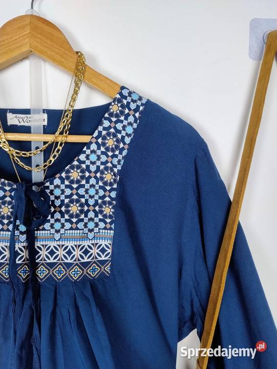 Bluzka z długim rękawem Boho granatowa wiązana Bluzki i koszule Bielsko-Biała
