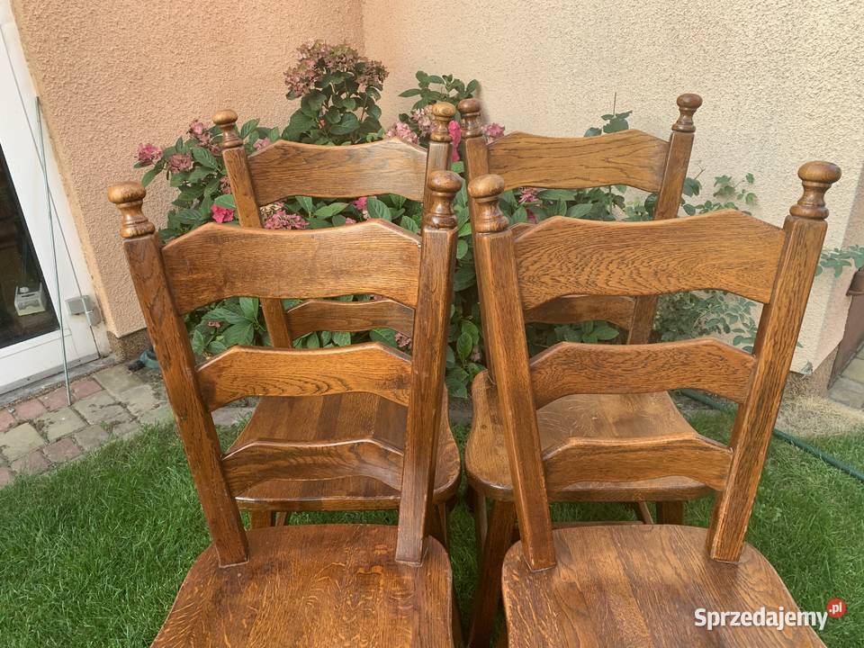 ŁADNE MASYWNE DĘBOWE KRZESŁA MEBLE HOLENDERSKIE Stoły, krzesła, biurka wielkopolskie Ślesin