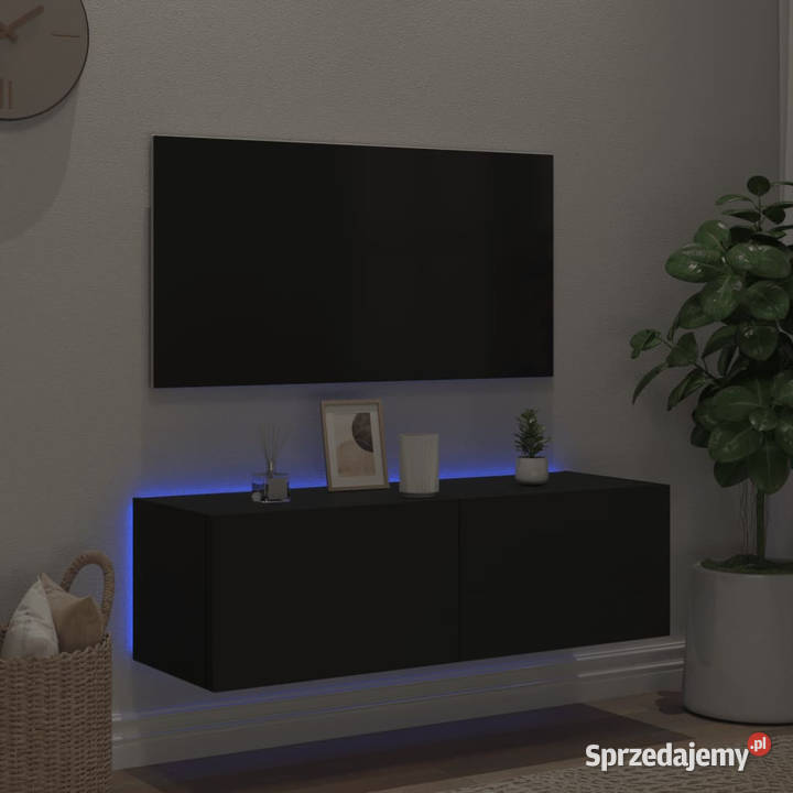 Ścienna szafka TV z LED czarna 100x35x31 RTV Warszawa