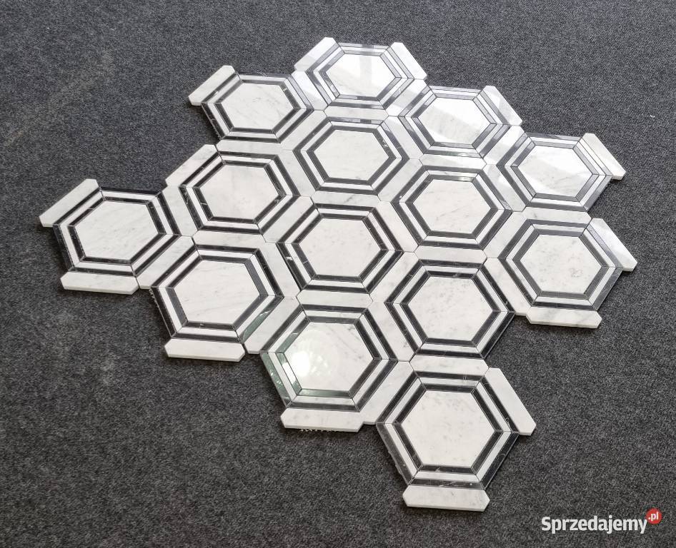 MOZAIKA MARMUROWA GLAMOUR HEXAGON BLACK WHITE